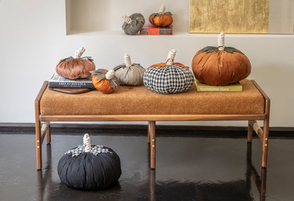Calabaza de tela negra, grande, en tela cosida a mano