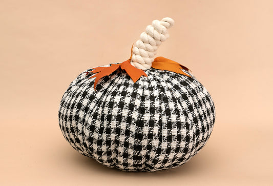 Calabaza de tela blanco y negro, mediana, hecha a mano en el taller de Stampilla