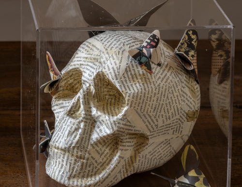 Cráneo de origami con mariposas