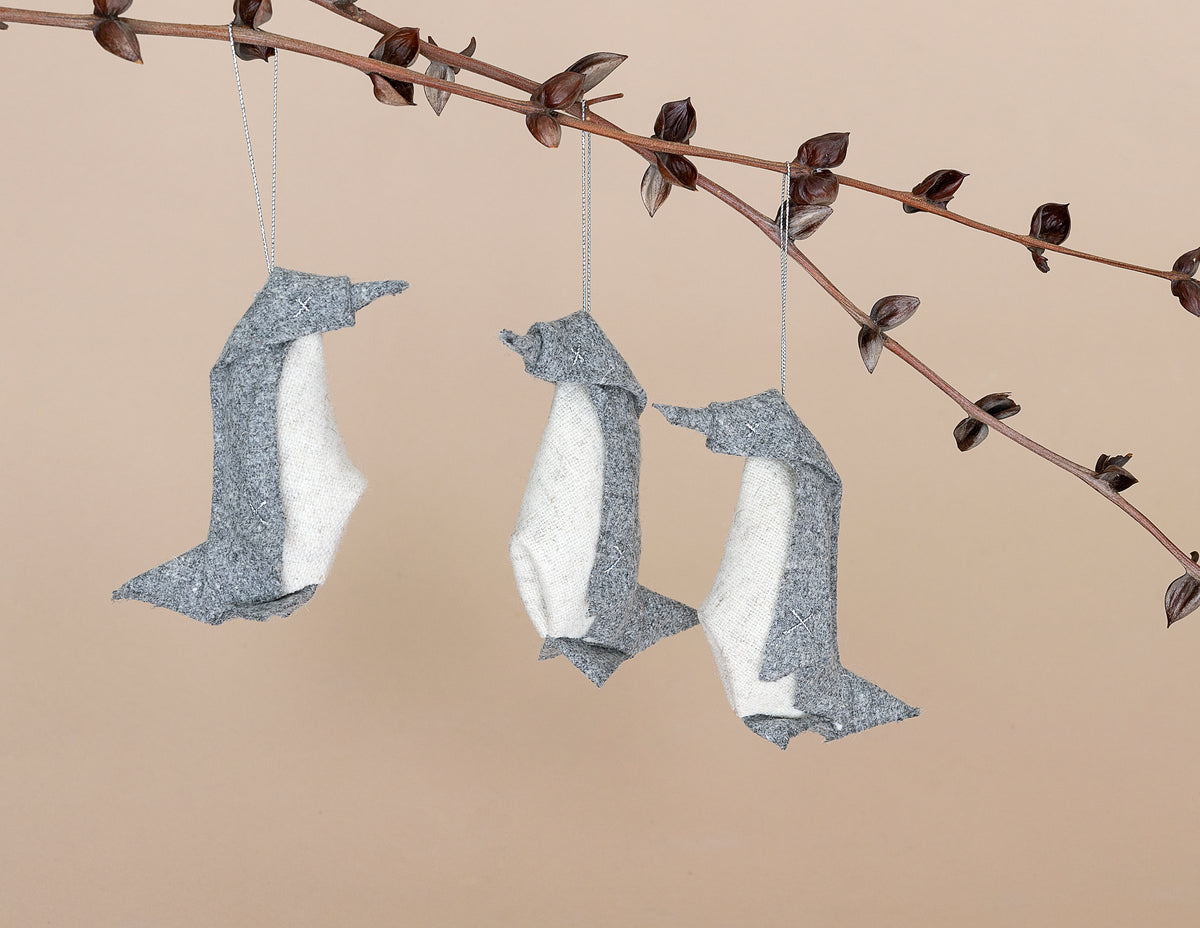 Esferas pingüino de lana, set de 3