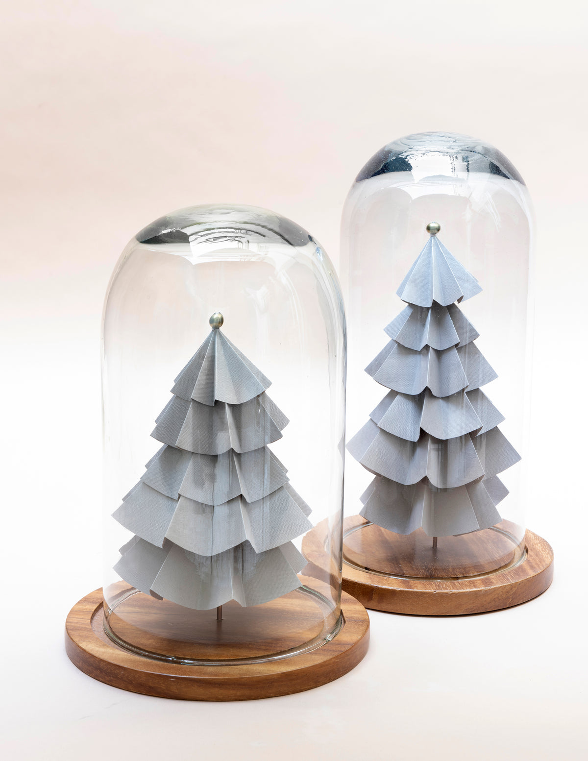 Árboles de origami en capelo, set de 2, bajo capelo de vidrio